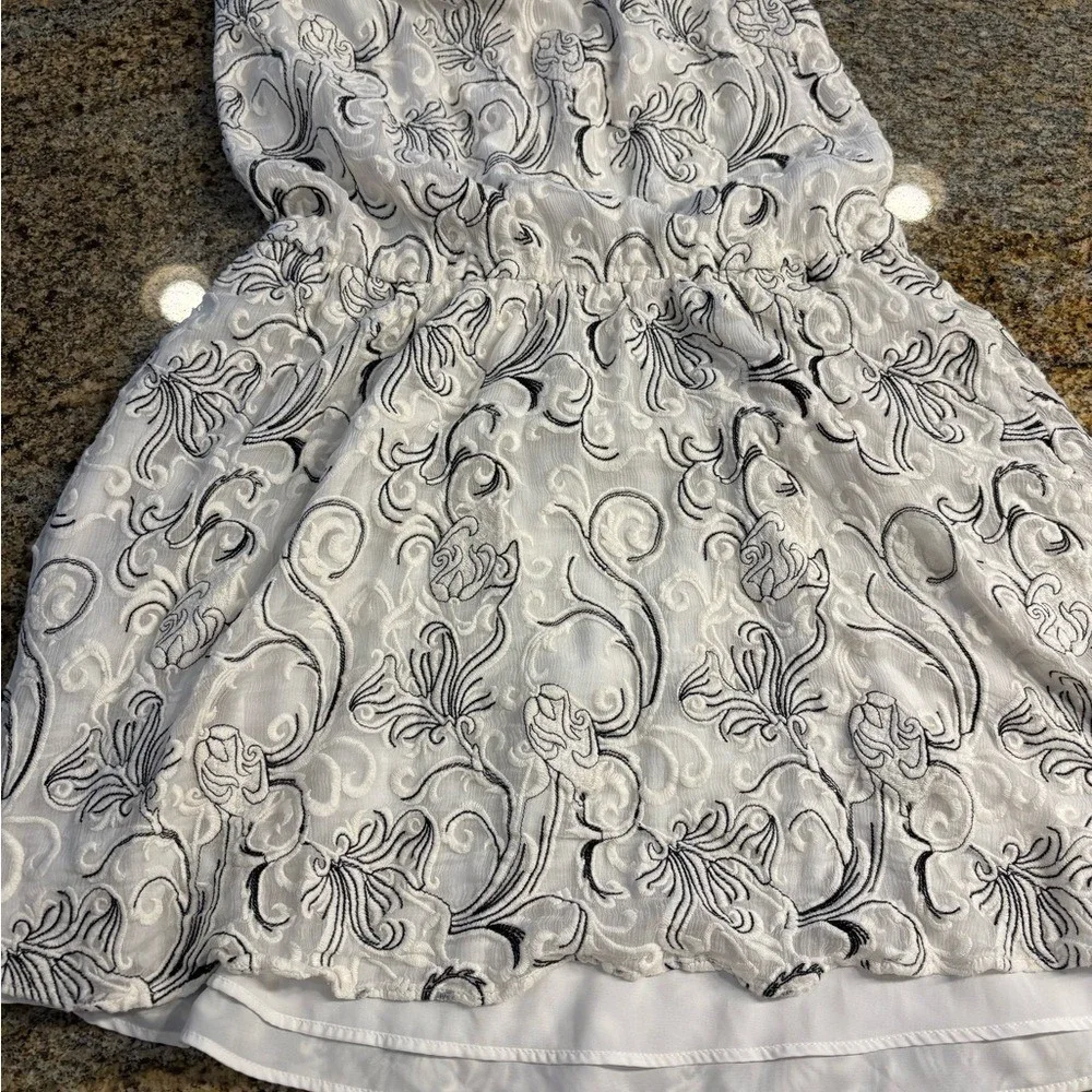 Alice +‎ Olivia JANELLE SILK Embroidered Off the Shoulder Dress 4 Cream Black